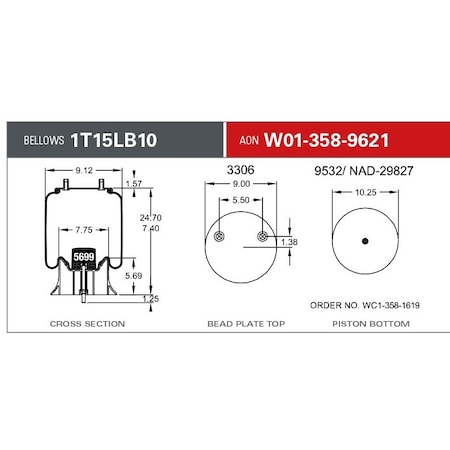 Firestone Air Spring, Suspension, 1T-Reversible Sleeve W013589621